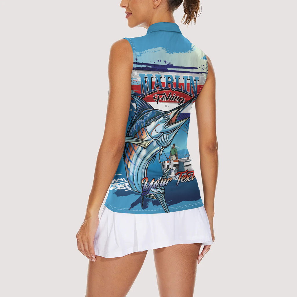 Personalized Costa Rica Blue Marlin Fishing Women Sleeveless Polo Shirt 2026 Season