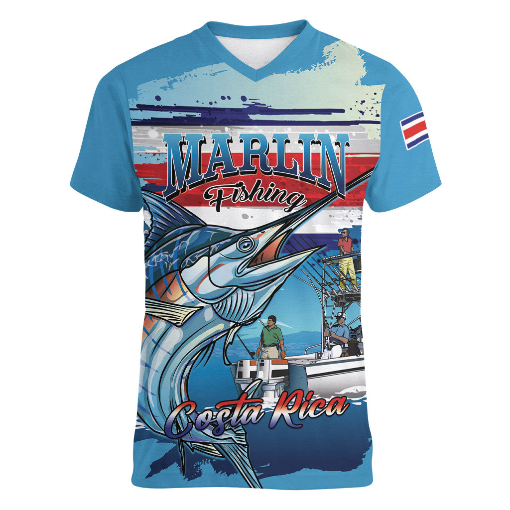 Personalized Costa Rica Blue Marlin Fishing Women V-Neck T-Shirt 2026 Season