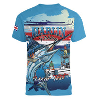 Personalized Costa Rica Blue Marlin Fishing Women V-Neck T-Shirt 2026 Season