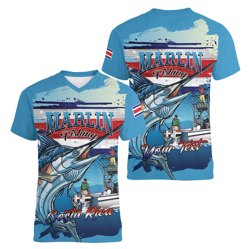 Personalized Costa Rica Blue Marlin Fishing Women V-Neck T-Shirt 2026 Season