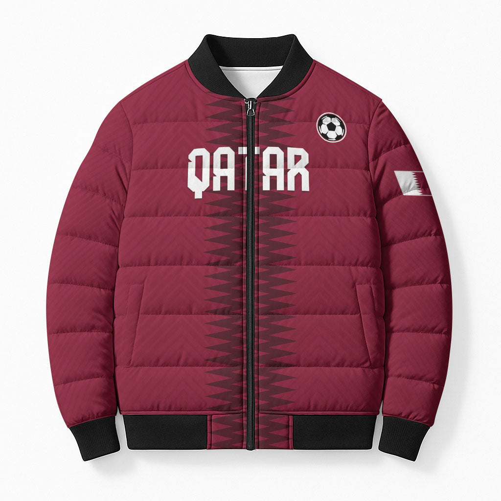 Custom Qatar 2026 World Football Bomber Puffer Jacket Maroon Version