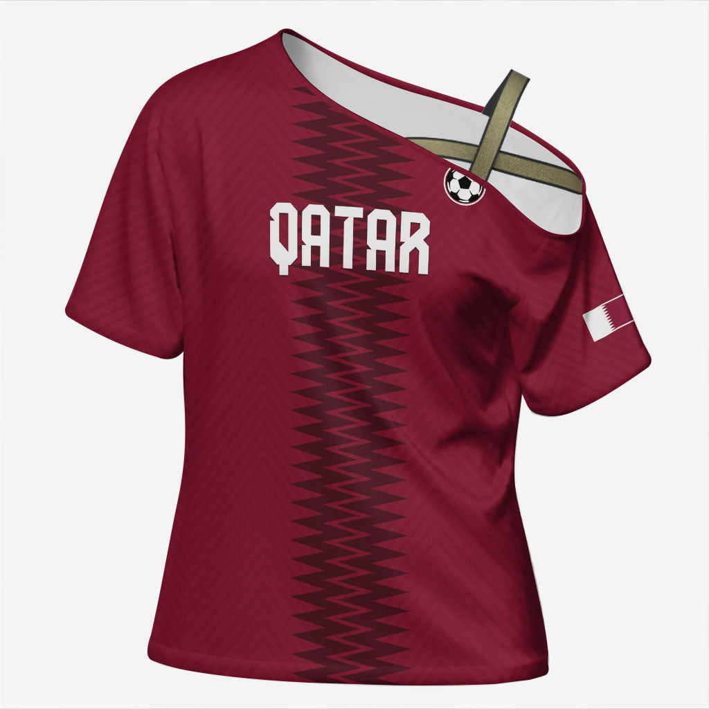 Custom Qatar 2026 World Football Cross Shoulder Shirt Maroon Version