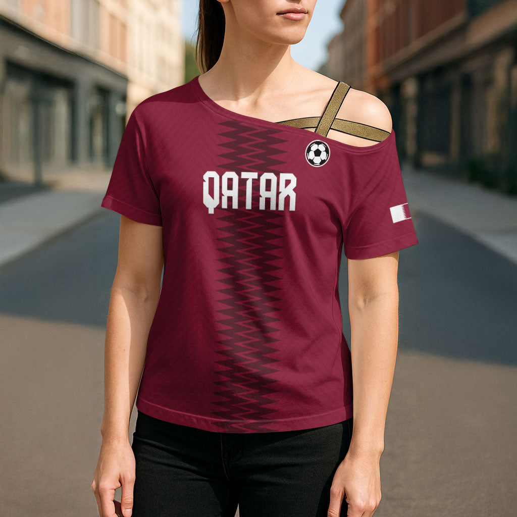 Custom Qatar 2026 World Football Cross Shoulder Shirt Maroon Version