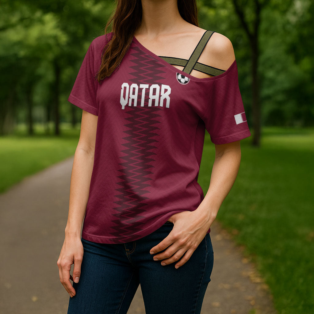 Custom Qatar 2026 World Football Cross Shoulder Shirt Maroon Version