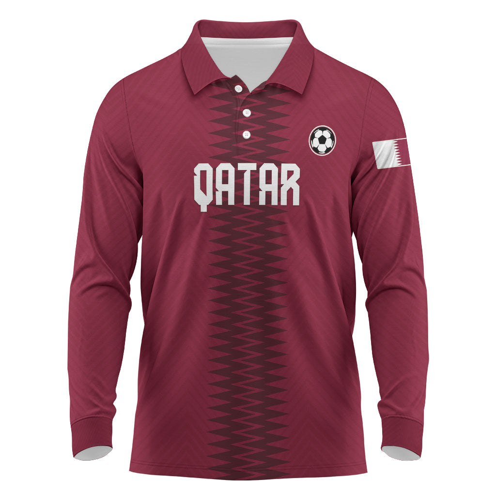 Custom Qatar 2026 World Football Long Sleeve Polo Shirt Maroon Version