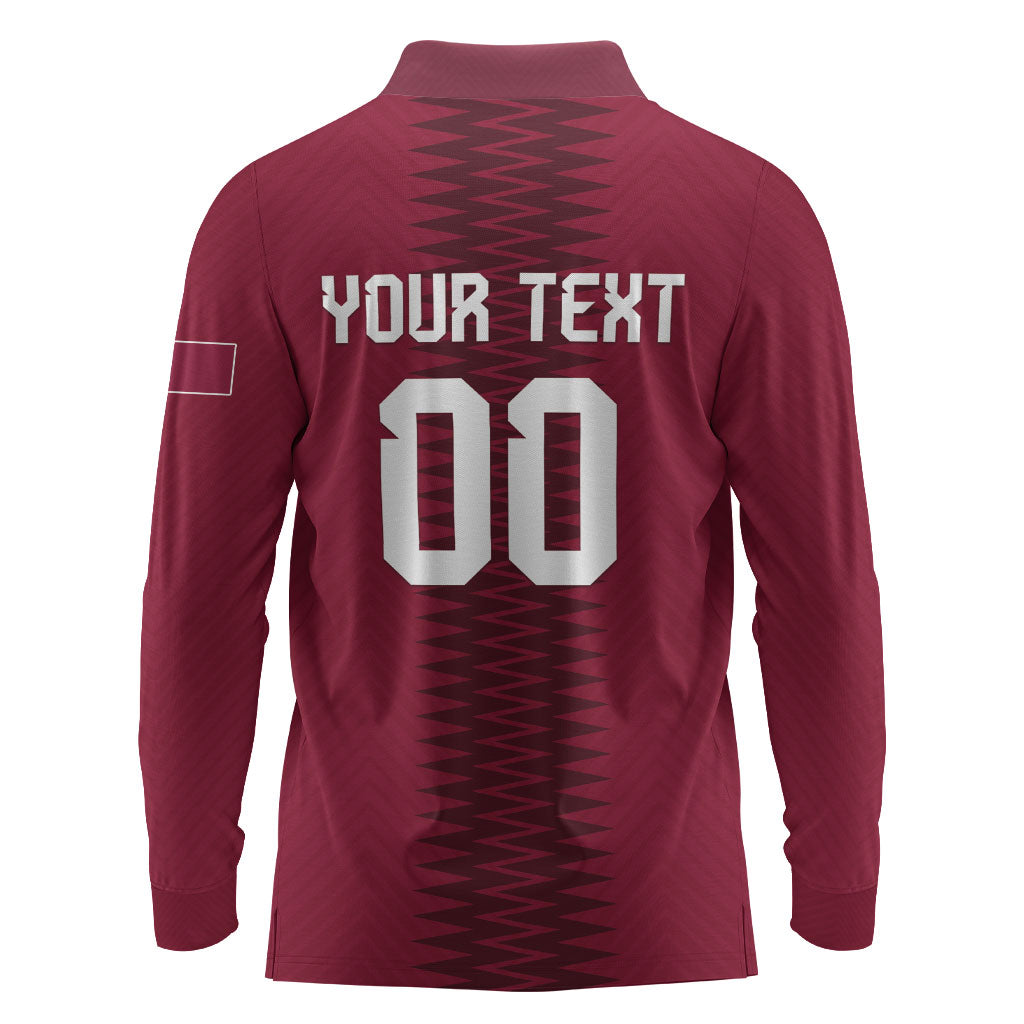 Custom Qatar 2026 World Football Long Sleeve Polo Shirt Maroon Version