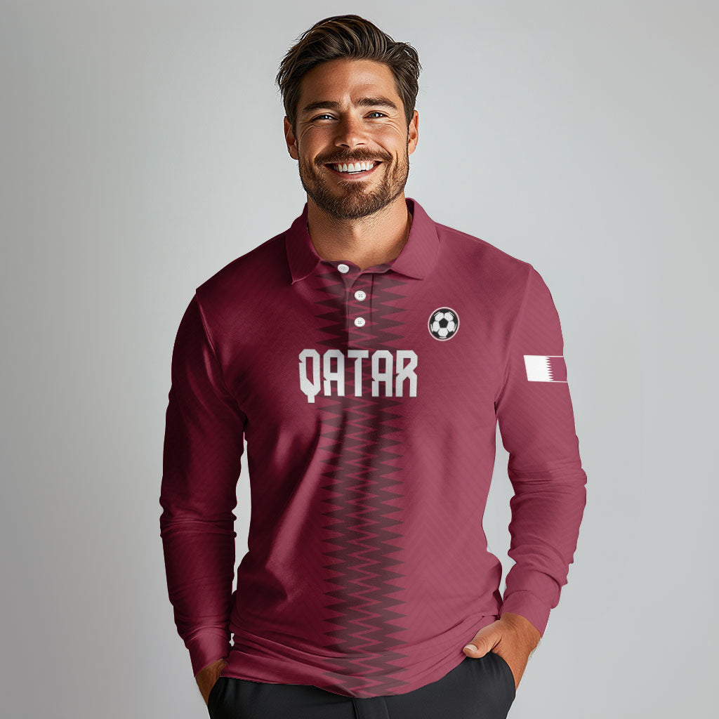 Custom Qatar 2026 World Football Long Sleeve Polo Shirt Maroon Version