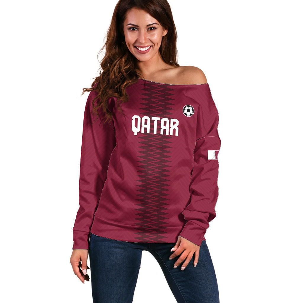 Custom Qatar 2026 World Football Off Shoulder Sweater Maroon Version