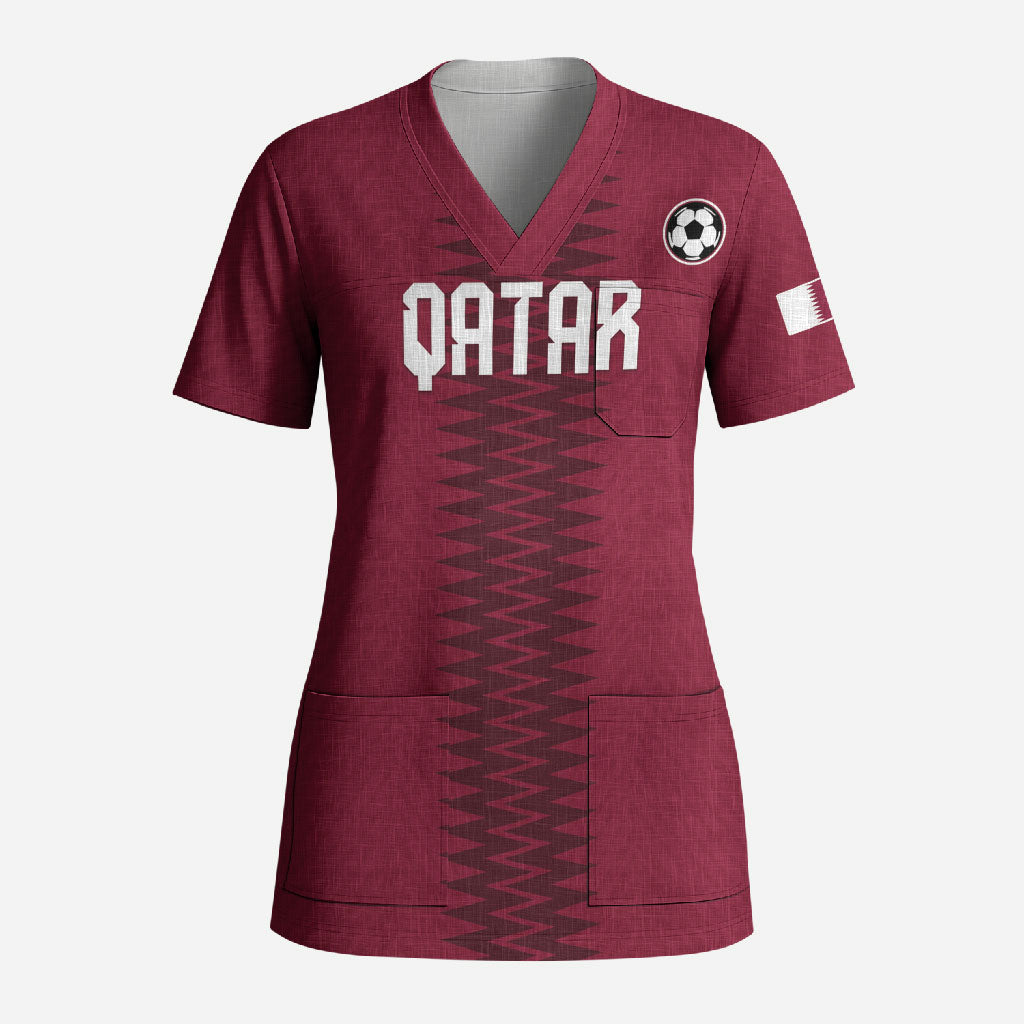 Custom Qatar 2026 World Football Scrub Top Maroon Version