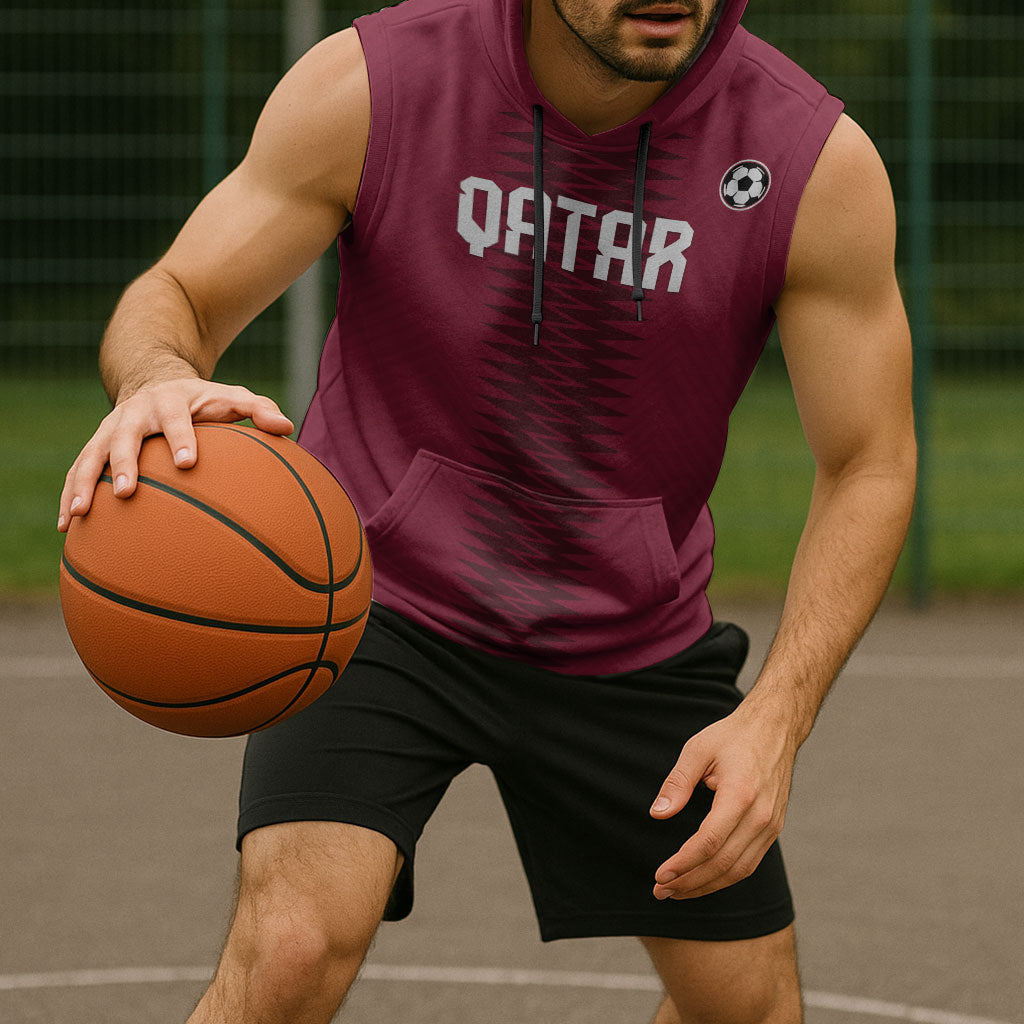Custom Qatar 2026 World Football Sleeveless Hoodie Maroon Version