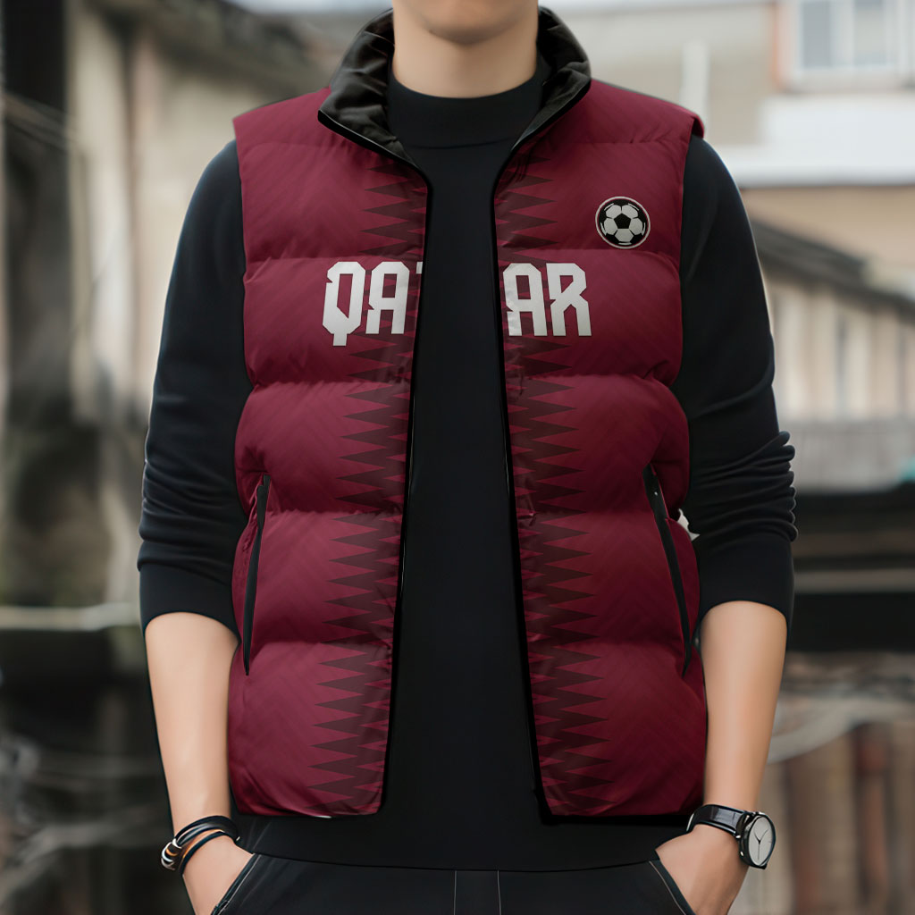 Custom Qatar 2026 World Football Sleeveless Puffer Jacket Maroon Version