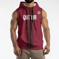 Custom Qatar 2026 World Football Sleeveless Zip Hoodie Maroon Version
