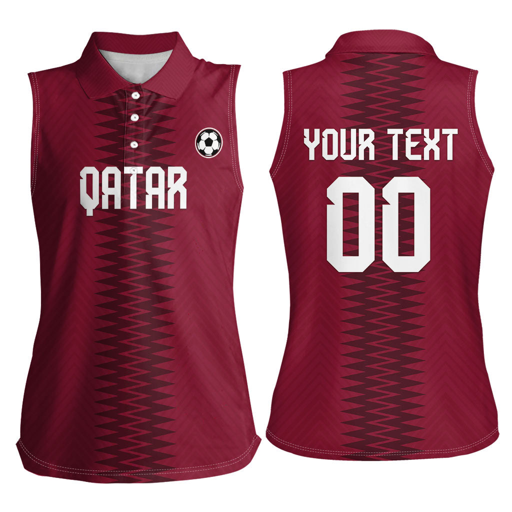 Custom Qatar 2026 World Football Women Sleeveless Polo Shirt Maroon Version