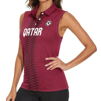 Custom Qatar 2026 World Football Women Sleeveless Polo Shirt Maroon Version