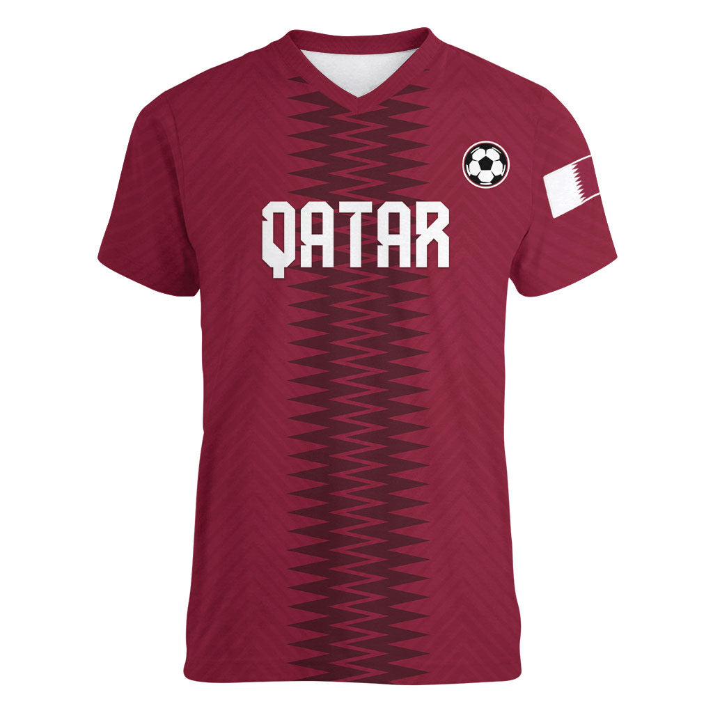 Custom Qatar 2026 World Football Women V-Neck T-Shirt Maroon Version