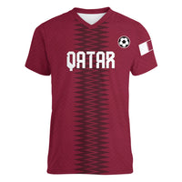 Custom Qatar 2026 World Football Women V-Neck T-Shirt Maroon Version