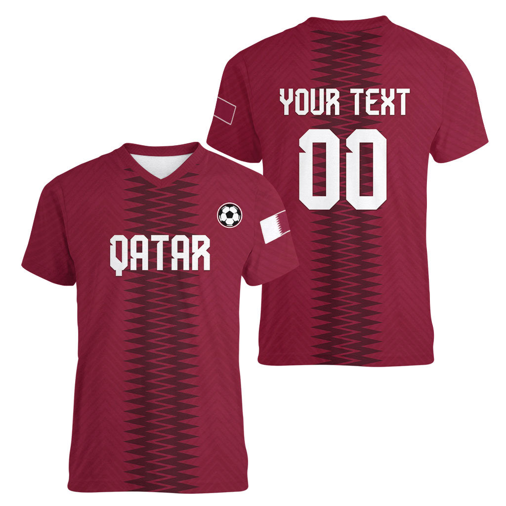 Custom Qatar 2026 World Football Women V-Neck T-Shirt Maroon Version