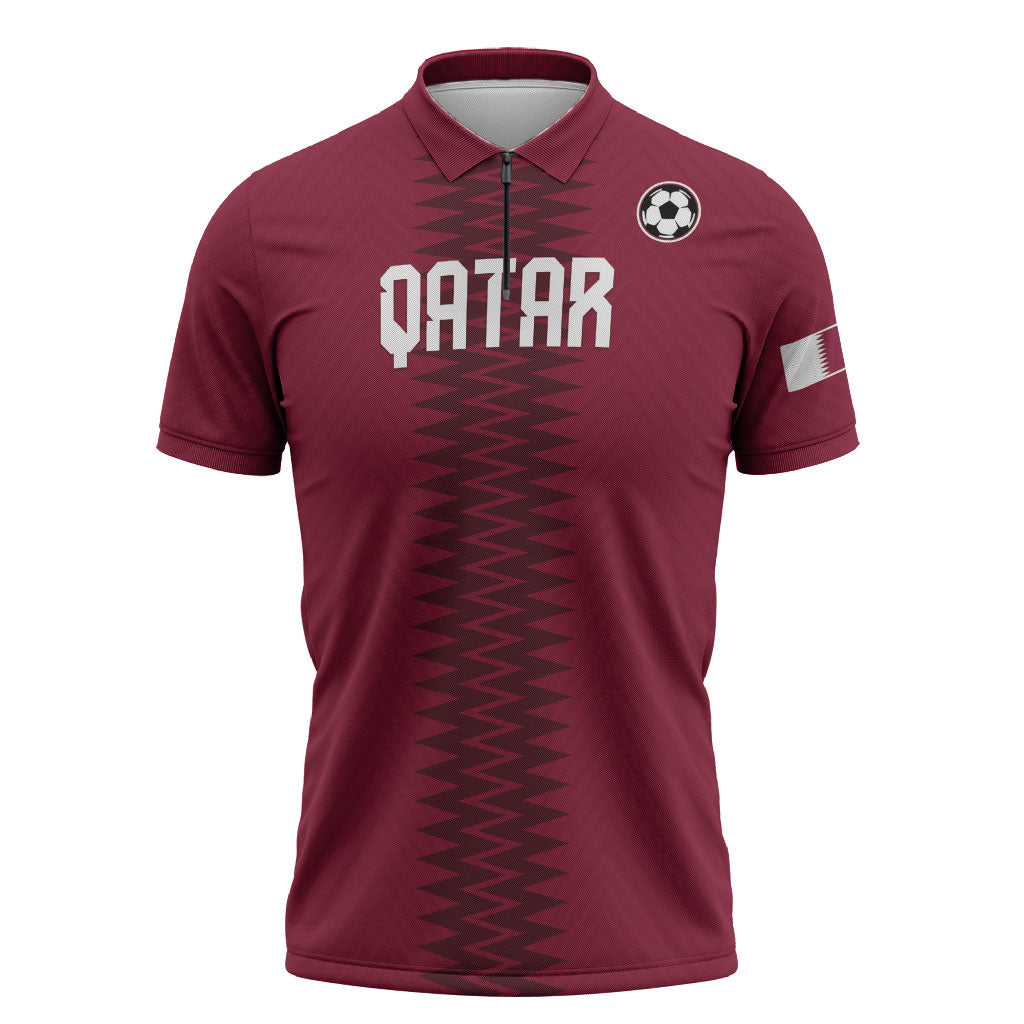 Custom Qatar 2026 World Football Zipper Polo Shirt Maroon Version