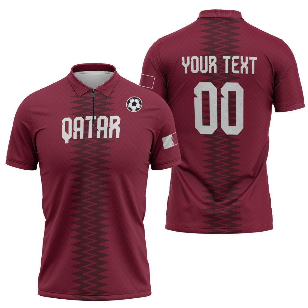 Custom Qatar 2026 World Football Zipper Polo Shirt Maroon Version