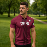Custom Qatar 2026 World Football Zipper Polo Shirt Maroon Version