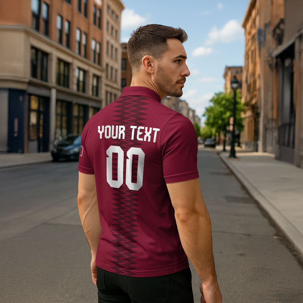 Custom Qatar 2026 World Football Zipper Polo Shirt Maroon Version