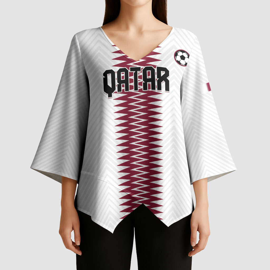 Custom Qatar 2026 World Football Kimono Sleeve Blouse White Version