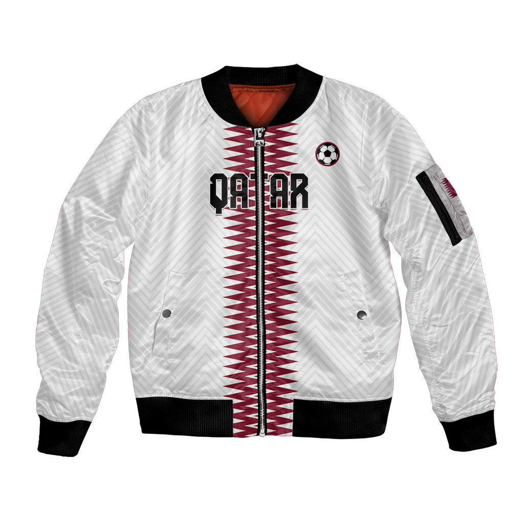 Custom Qatar 2026 World Football Sleeve Zip Bomber Jacket White Version