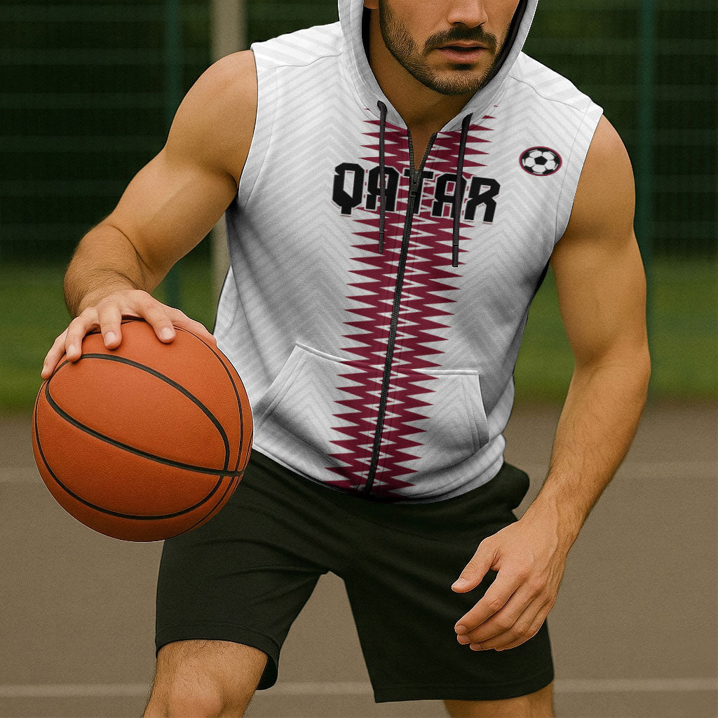 Custom Qatar 2026 World Football Sleeveless Zip Hoodie White Version