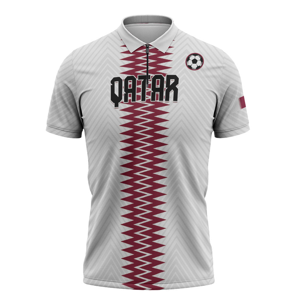 Custom Qatar 2026 World Football Zipper Polo Shirt White Version