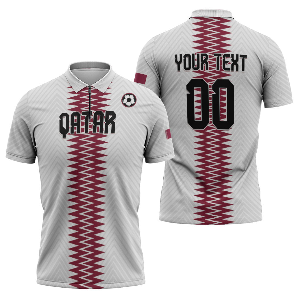 Custom Qatar 2026 World Football Zipper Polo Shirt White Version