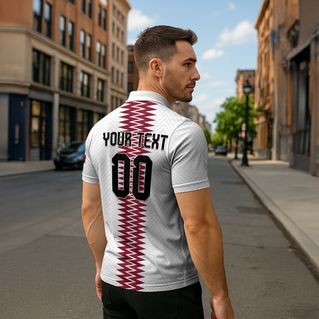 Custom Qatar 2026 World Football Zipper Polo Shirt White Version