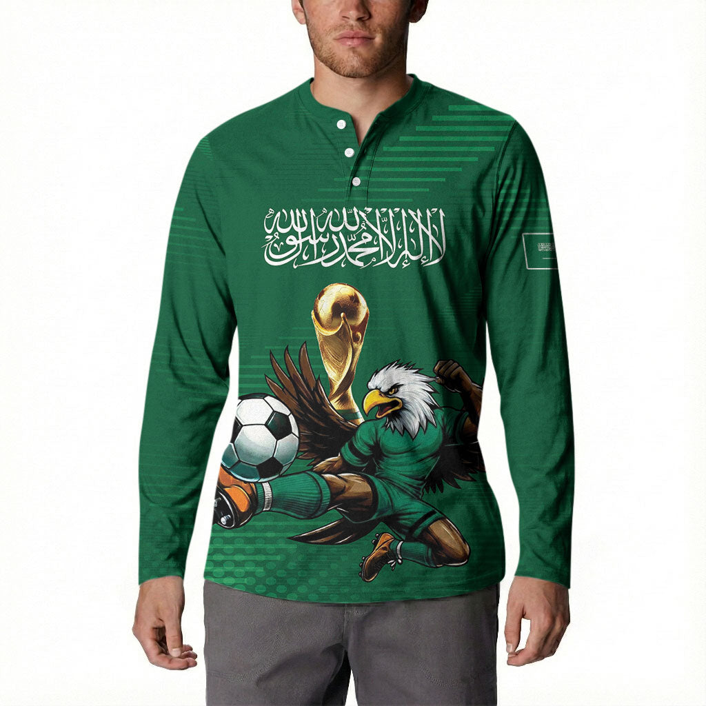 Custom Saudi Arabia 2026 World Football Button Sweatshirt Arabian Green Falcons