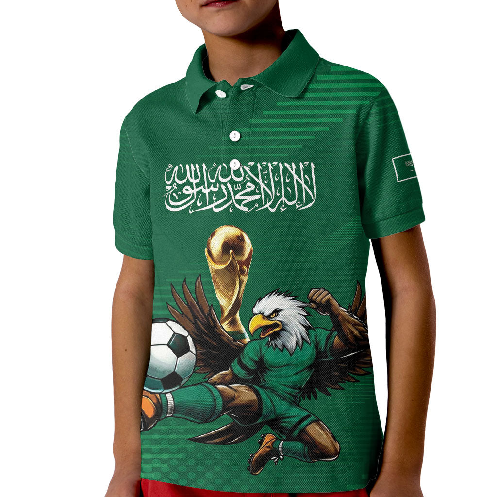 Custom Saudi Arabia 2026 World Football Kid Polo Shirt Arabian Green Falcons