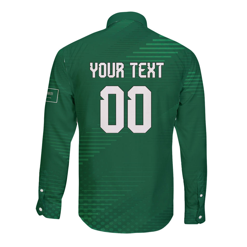 Custom Saudi Arabia 2026 World Football Long Sleeve Button Shirt Arabian Green Falcons