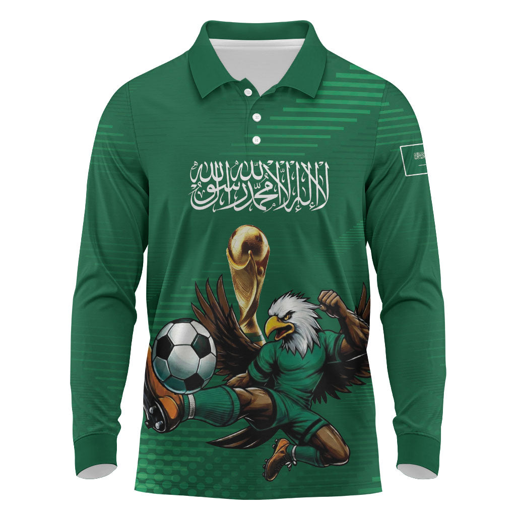 Custom Saudi Arabia 2026 World Football Long Sleeve Polo Shirt Arabian Green Falcons