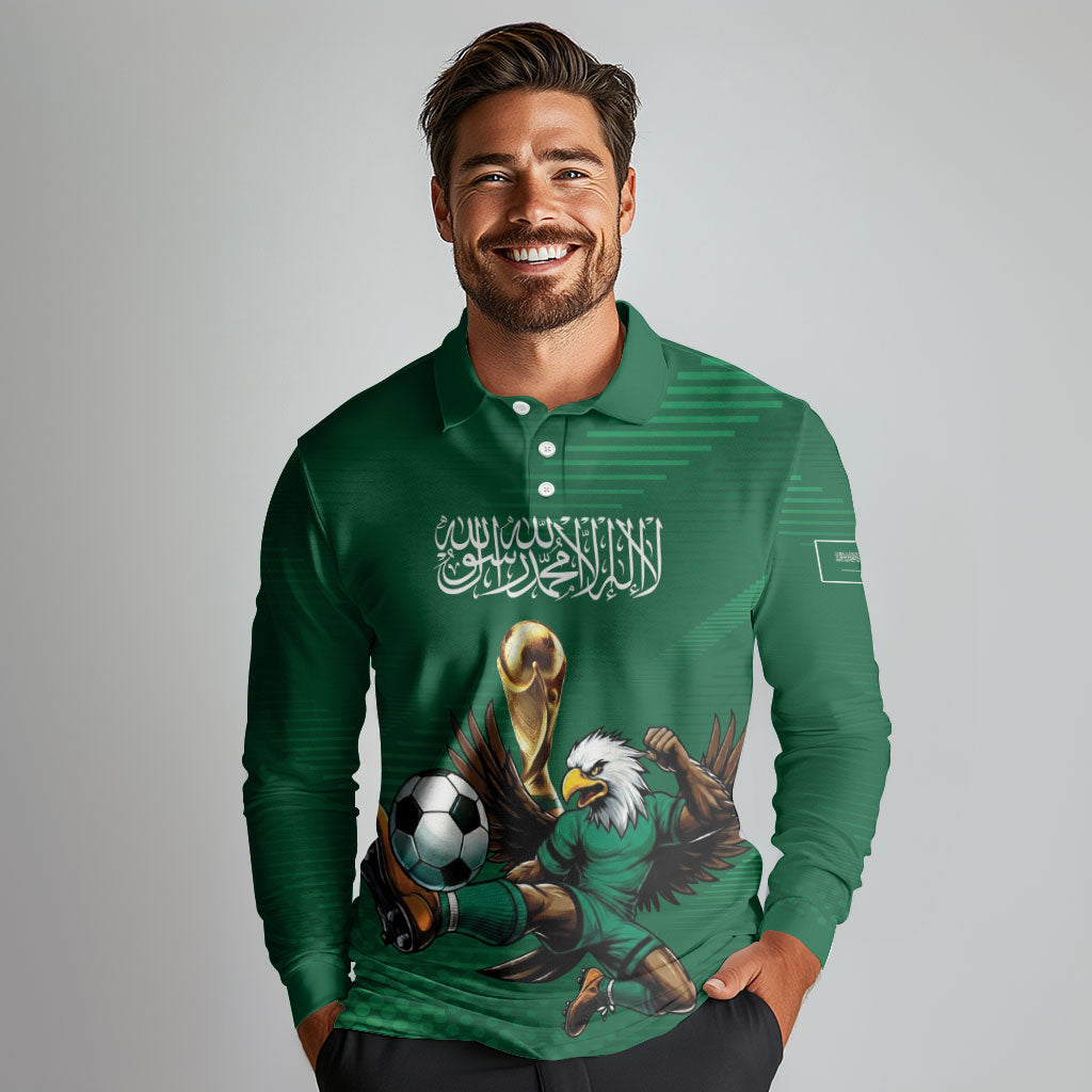 Custom Saudi Arabia 2026 World Football Long Sleeve Polo Shirt Arabian Green Falcons