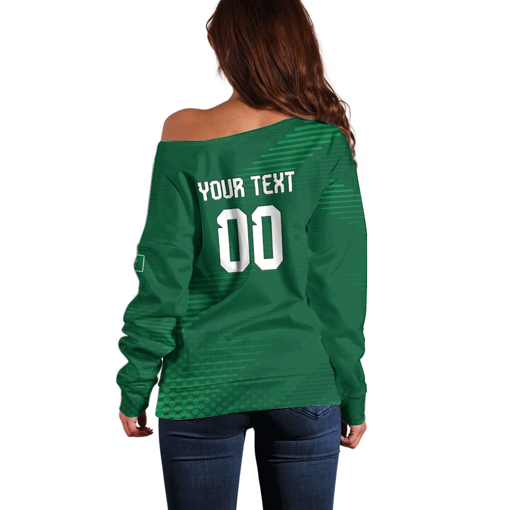 Custom Saudi Arabia 2026 World Football Off Shoulder Sweater Arabian Green Falcons