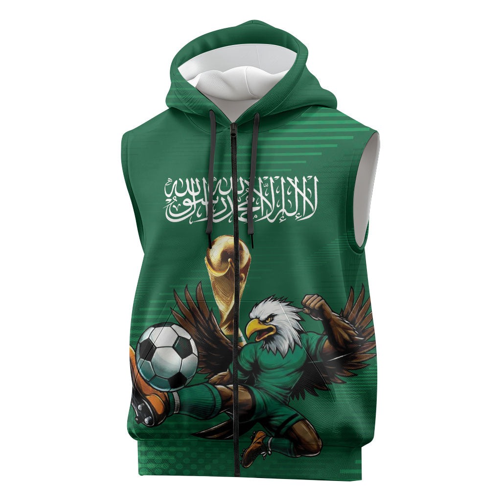 Custom Saudi Arabia 2026 World Football Sleeveless Zip Hoodie Arabian Green Falcons
