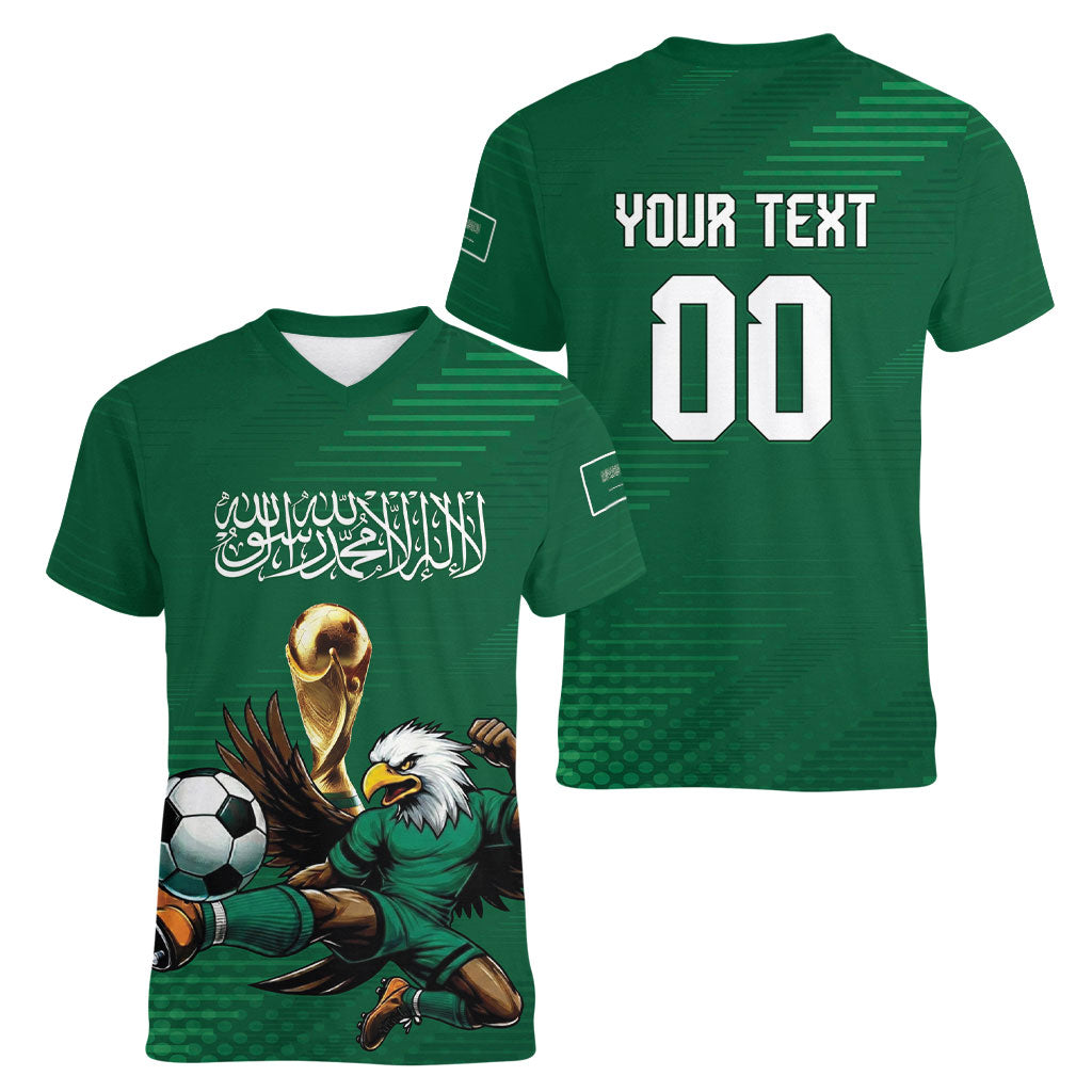 Custom Saudi Arabia 2026 World Football Women V-Neck T-Shirt Arabian Green Falcons