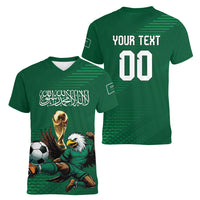 Custom Saudi Arabia 2026 World Football Women V-Neck T-Shirt Arabian Green Falcons