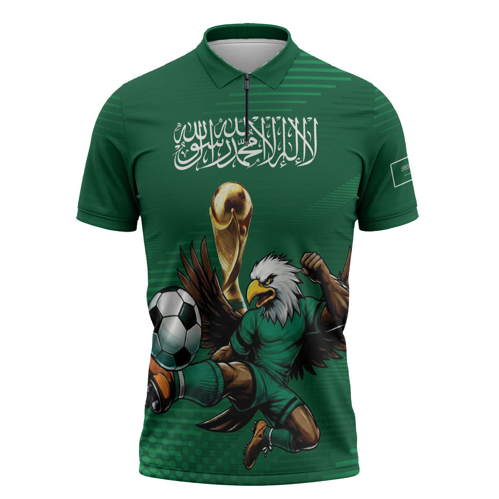 Custom Saudi Arabia 2026 World Football Zipper Polo Shirt Arabian Green Falcons