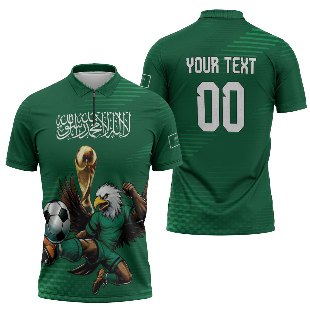 Custom Saudi Arabia 2026 World Football Zipper Polo Shirt Arabian Green Falcons