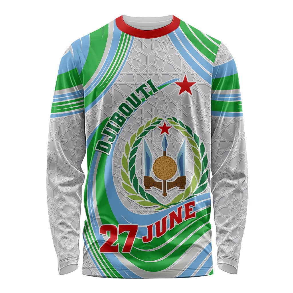 Custom 27 June Djibouti Independence Day Long Sleeve Shirt Jabuuti Emblem Mix Islamic Pattern LT01