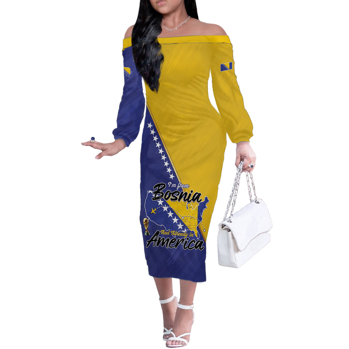 Personalised Bosnia and Herzegovina 2026 Off The Shoulder Long Sleeve Dress Already in America