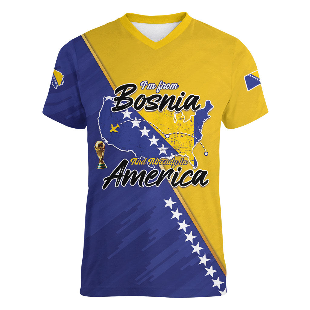Personalised Bosnia and Herzegovina 2026 Women V-Neck T-Shirt Already in America