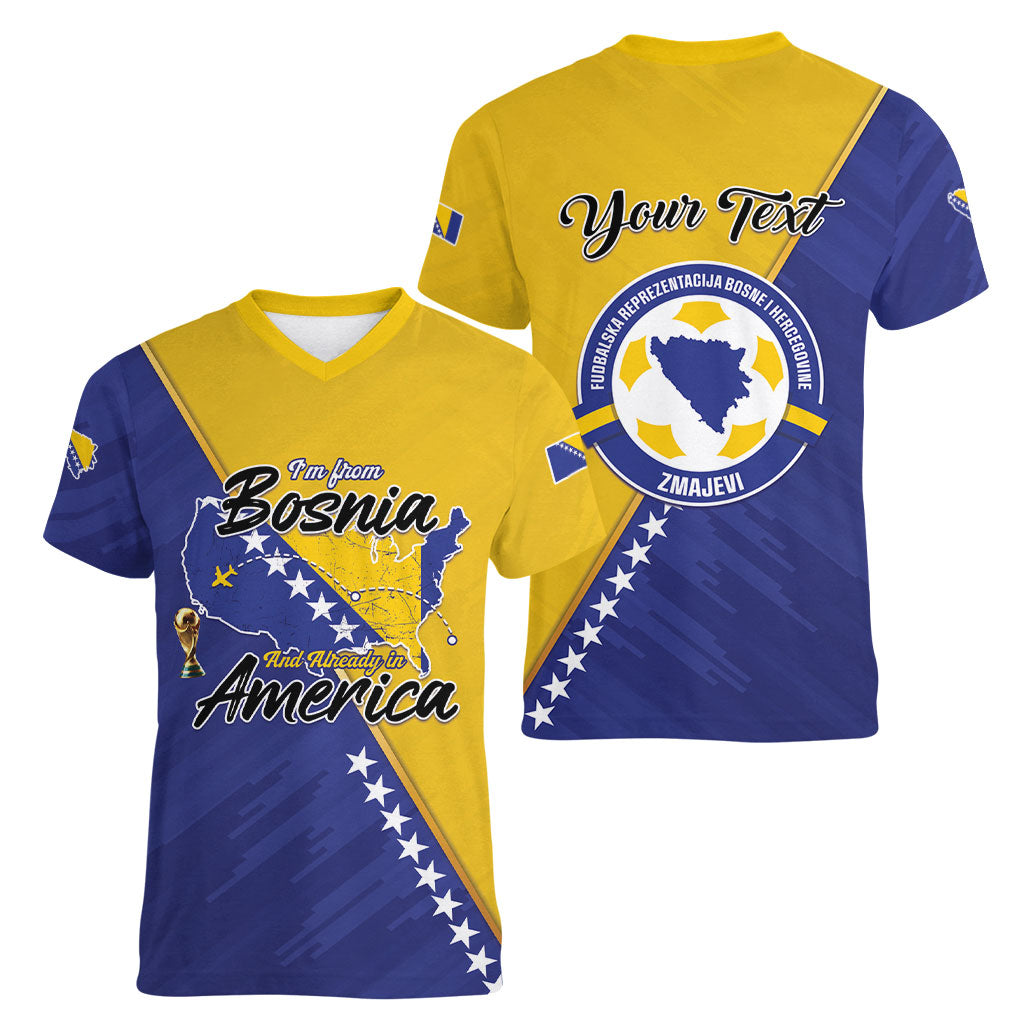 Personalised Bosnia and Herzegovina 2026 Women V-Neck T-Shirt Already in America