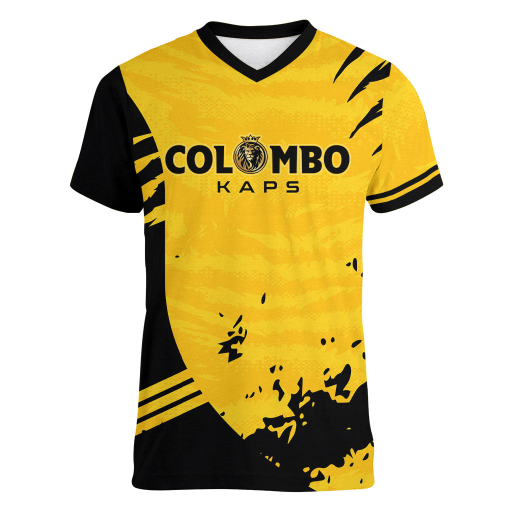 Custom Colombo Cricket Kaps Women V-Neck T-Shirt Go Champions