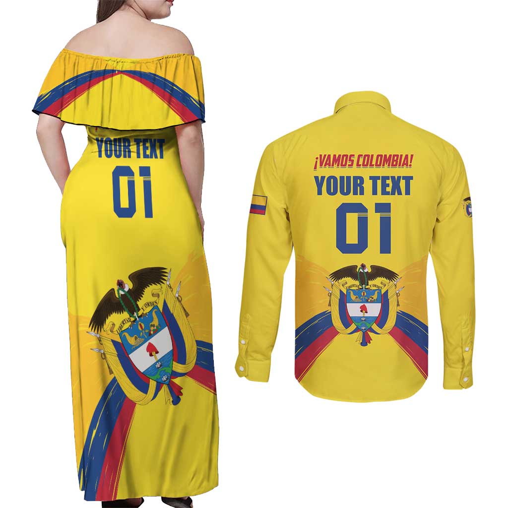 Colombia 2024 Football Champions Couples Matching Off Shoulder Maxi Dress and Long Sleeve Button Shirt Todos Somos Colombia - Wonder Print Shop