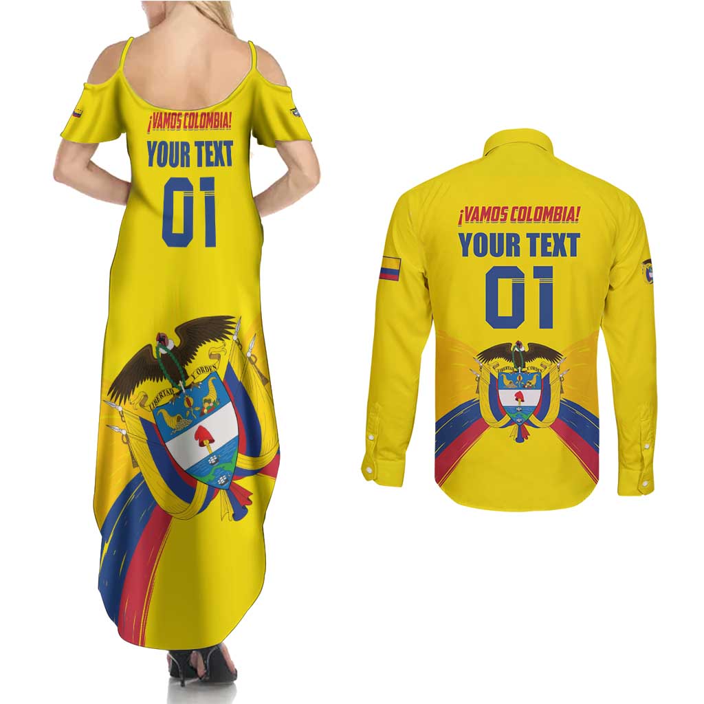 Colombia 2024 Football Champions Couples Matching Summer Maxi Dress and Long Sleeve Button Shirt Todos Somos Colombia - Wonder Print Shop