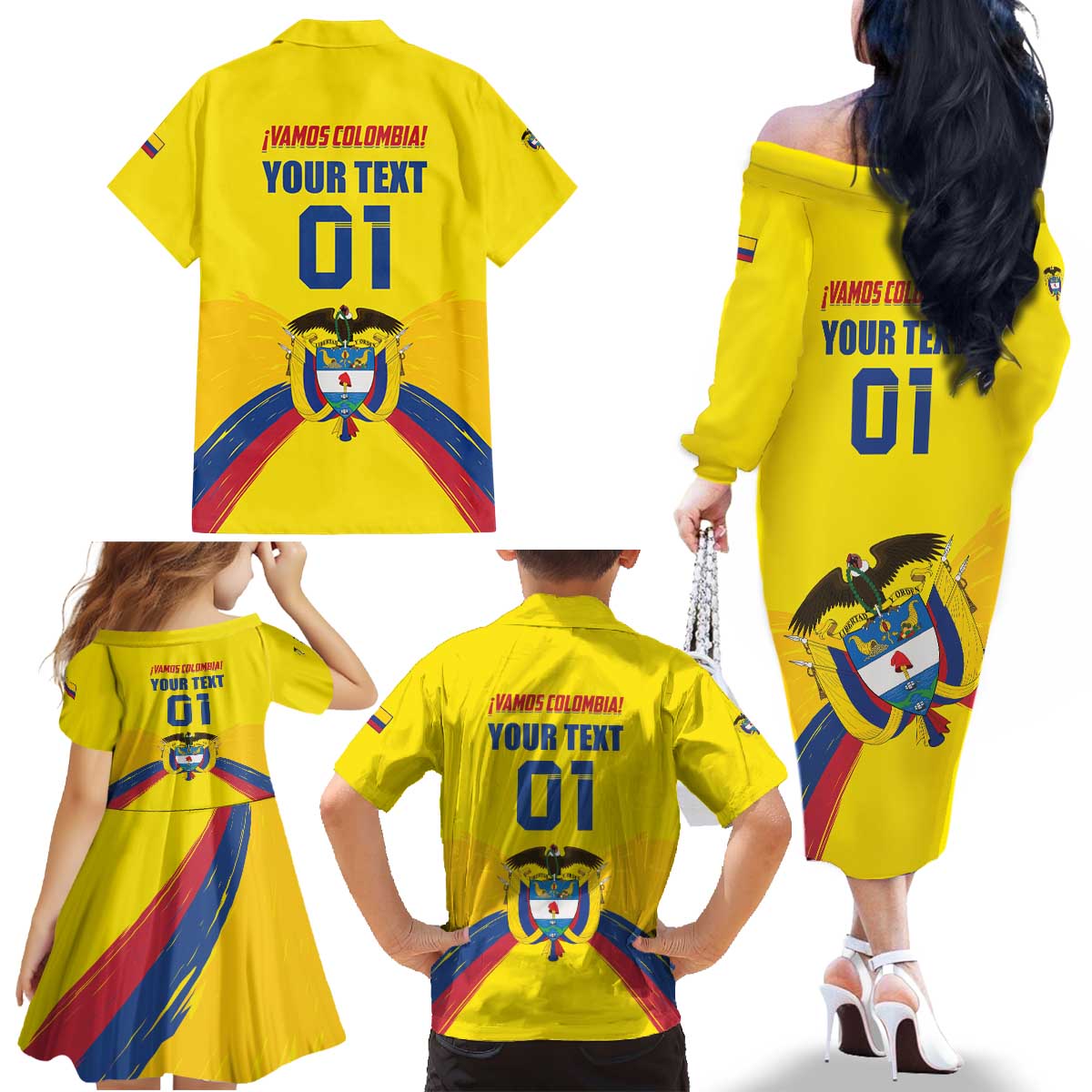 Colombia 2024 Football Champions Family Matching Off The Shoulder Long Sleeve Dress and Hawaiian Shirt Todos Somos Colombia - Wonder Print Shop